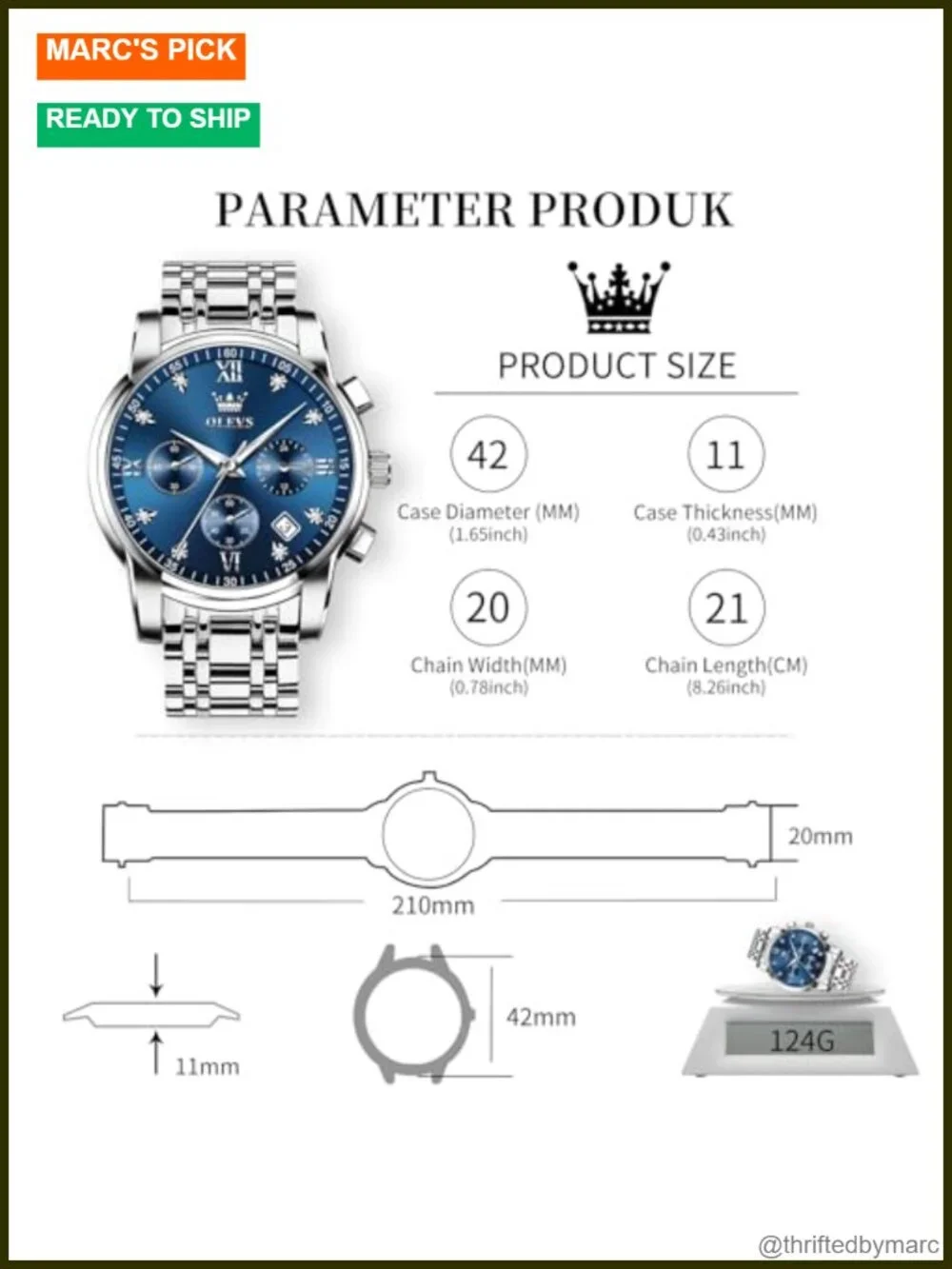 Men Multifunction Watch Waterproof Luminous Chronograph Stainless Steel